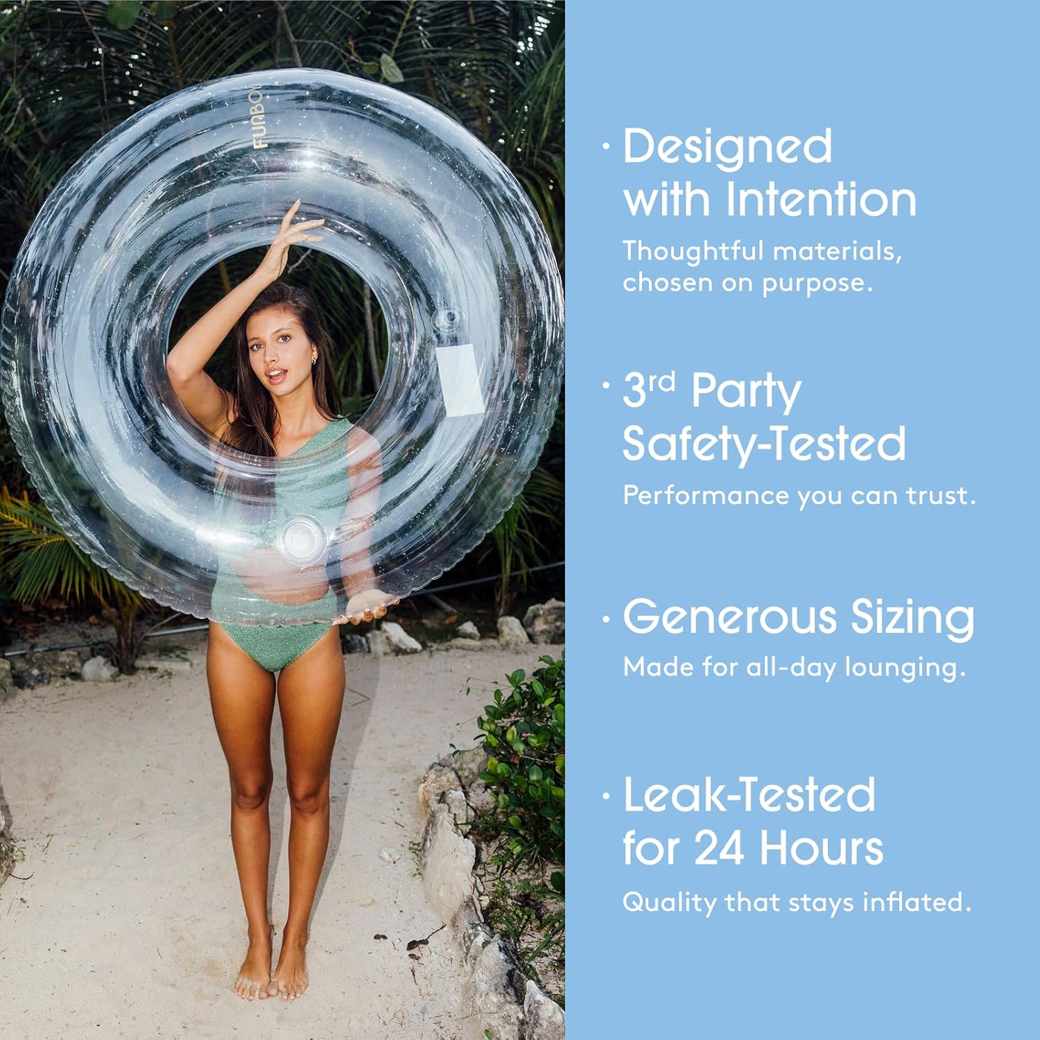 FUNBOY Giant Super Clear Inftlatable Ring Tube Float, 48" Transparent Oversized Design with Cup Holder