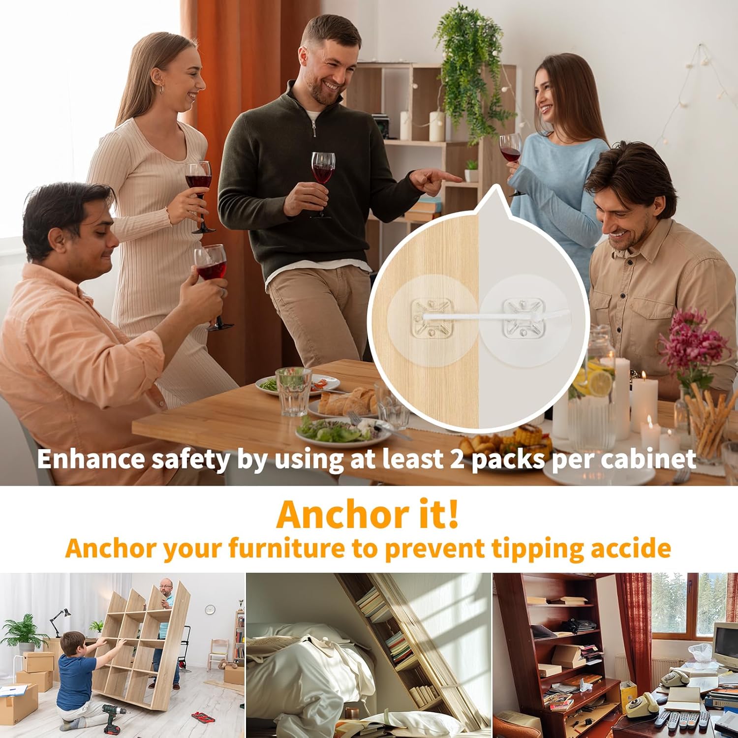 Belle&Beau 32 Pack Furniture Anchors, No-Drill Upgraded Adhesive Straps for Baby Proofing, 180 lbs Load, Anti-Tip & Earthquake Resistant, Includes Extra Screws for Reinforcement