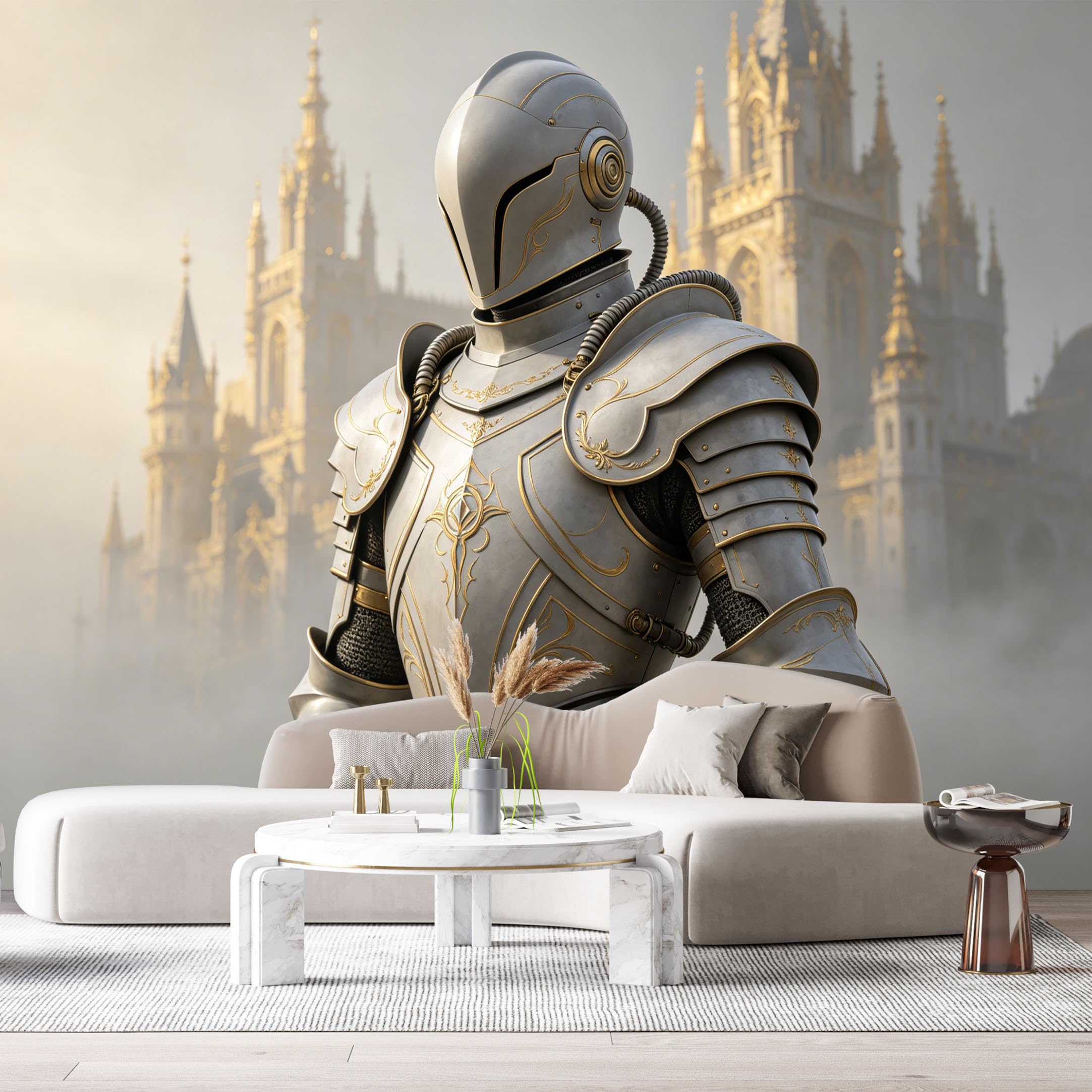 Custom Size Wall Mural Medieval Mechanical Knight Armor SciFi Mech Futuristic Castle Art SelfAdhesive Art Prints Removable Large Wallpaper Esports Room Game Room Tenant Room Studio
