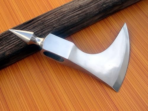 Miniatura 4 de Steel Craft Cazador medieval SPIKER hecho a mano de acero de alto carbono Tomahawk Viking Hacha cabeza con funda de cuero