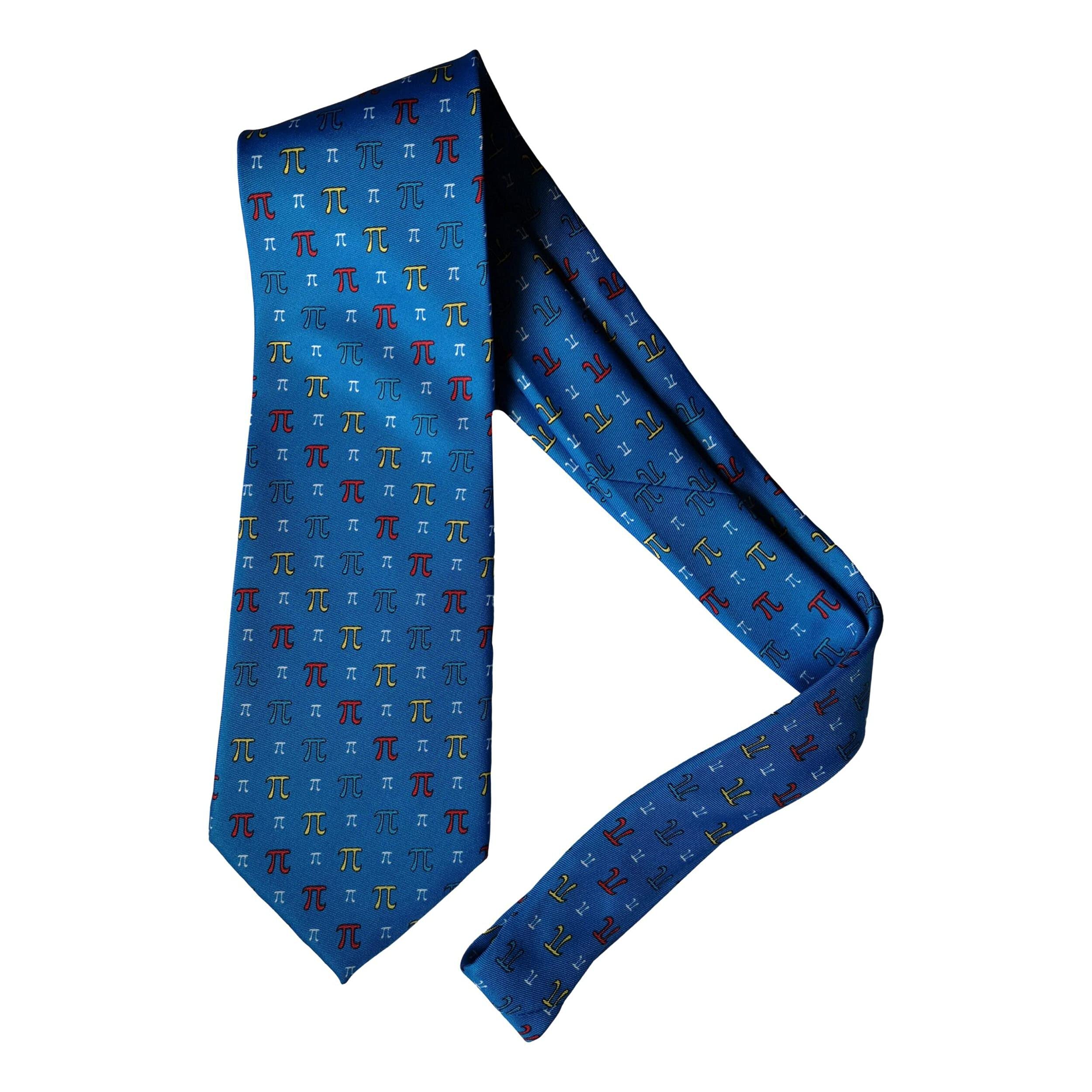 PI Mathematical Symbols Scientist Teacher Student Polyester Tie sleeved with hook - blue
