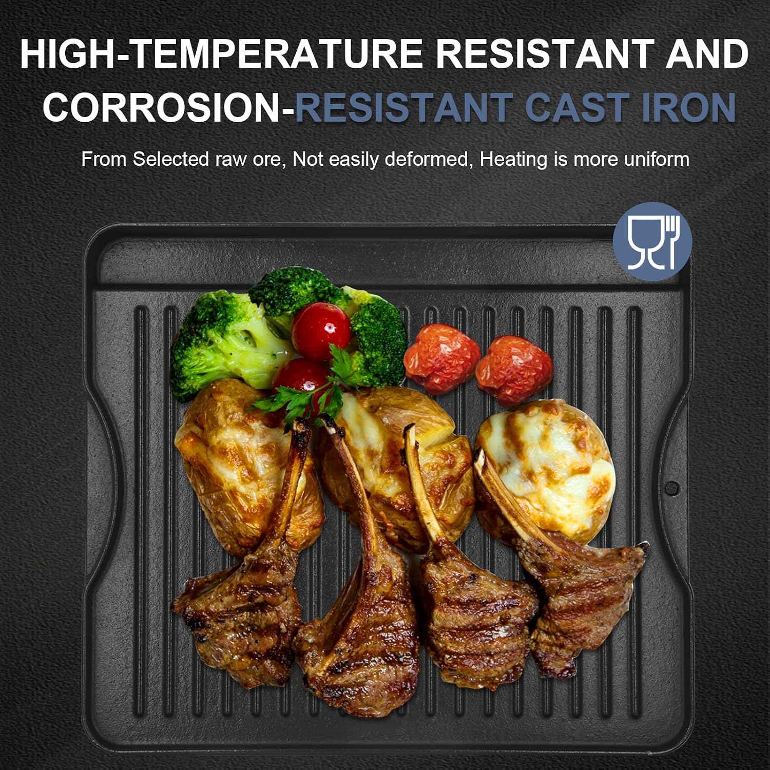 Criditpid Flat Griddle Top Plate Replacement Parts for Gas Stove, Charcoal, Electric, Propane, Gas Grill, 14" x 16" 2-in-1 Reversible Pre-Seasoned Cast Iron Cooking Griddle for Camping Tailgating.