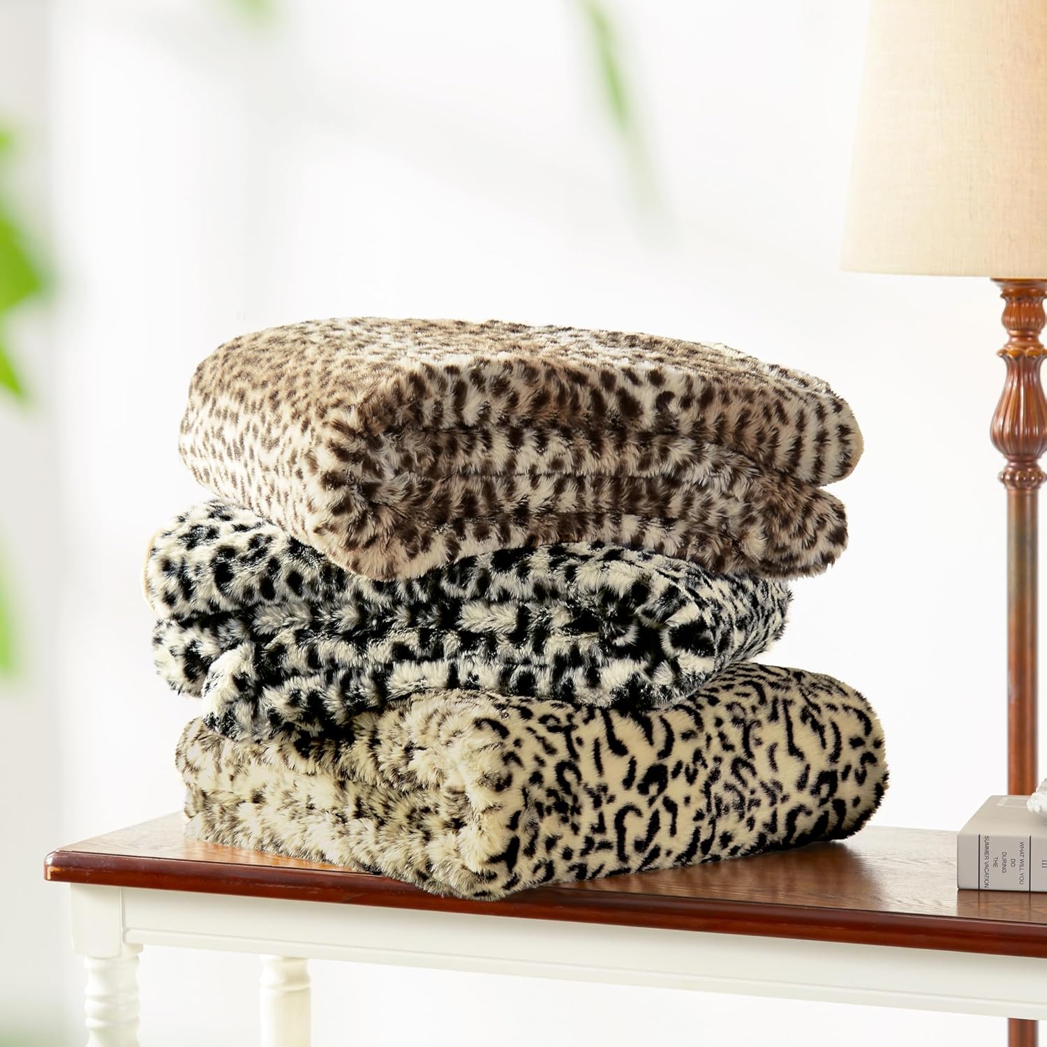 JONIYEAR Soft White Snow Leopard Faux Rabbit Fur Throw Blanket 50" x 60", Luxe Cozy Fluffy Cheetah Blankets for Couch Sofa Chair, Reversible Fuzzy Warm Animal Printed Blanket for Women Winter,Washable - Image 7