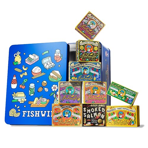 Fishwife Gift Tin Collection 9-Pack | Premium Tinned Fish Variety Pack | MSC & ASC Certfied Seafood | Smoked Salmon, Rainbow Trout, Sardines, Mussels, Tuna | Gluten Free, High Protein, Omega-3s - 9-Pack Gift Tin