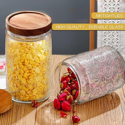 Miniatura 6 de Tarro hermético de almacenamiento de vidrio de 34 onzas con tapa de bambú  Tarro de vidrio vintage recipientes de alimentos vintage para encimera de