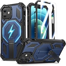 Magnetic for iPhone 12 Case/iPhone 12 Pro Case with Screen Protector, Blue | Invisible Kickstand & Compatible with MagSafe, 3-in-1 Full Body Military Grade Heavy Duty Protective Phone Cover for Men