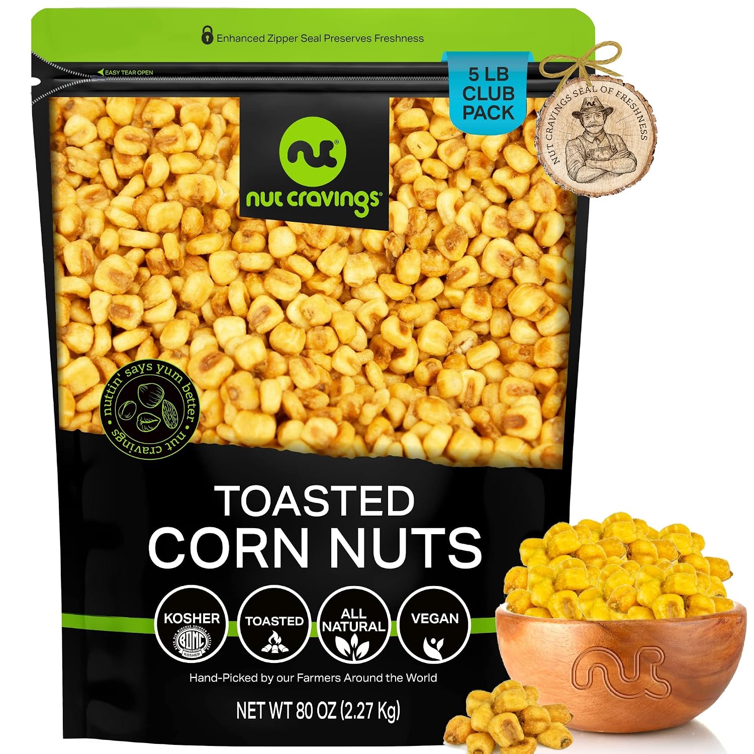 Nut Cravings - Toasted Corn Nuts, Roasted & Salted, Crunchy Kernels - Original Flavor (80oz - 5 LB) Packed Fresh in Resealable Bag - Healthy Snack, Protein Food, All Natural, Vegan, Kosher