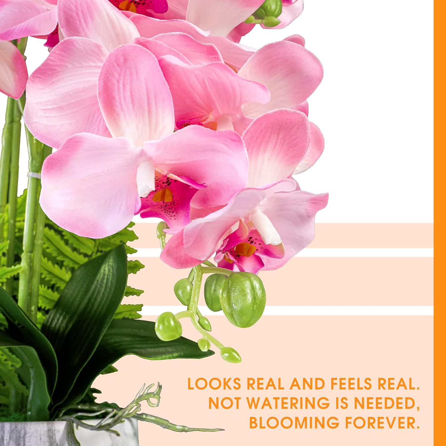 W&W Artificial Orchid Plants and Flowers with Vase, Fake Faux Silk Orchid in Ceramic Pot, 24'', Pink - Image 2