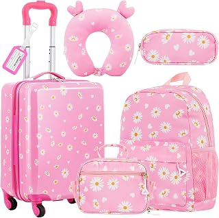 Redbaker 6 Pcs Kids Luggage Set, 18 Inch, Pink Daisy