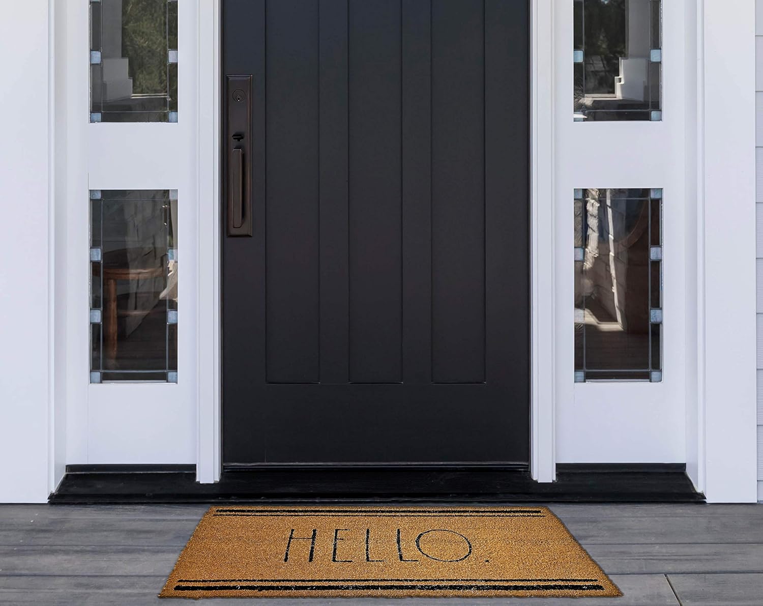 Rae Dunn Hello Door Mat-24 inch x 36 inch Welcome Mat-Coco Coir Coconut Fiber and Waterproof Rubber Back-Cute Decor Indoor and Outdoor Rug for Front Porch,Entrance,Entryway,Patio,810212RD