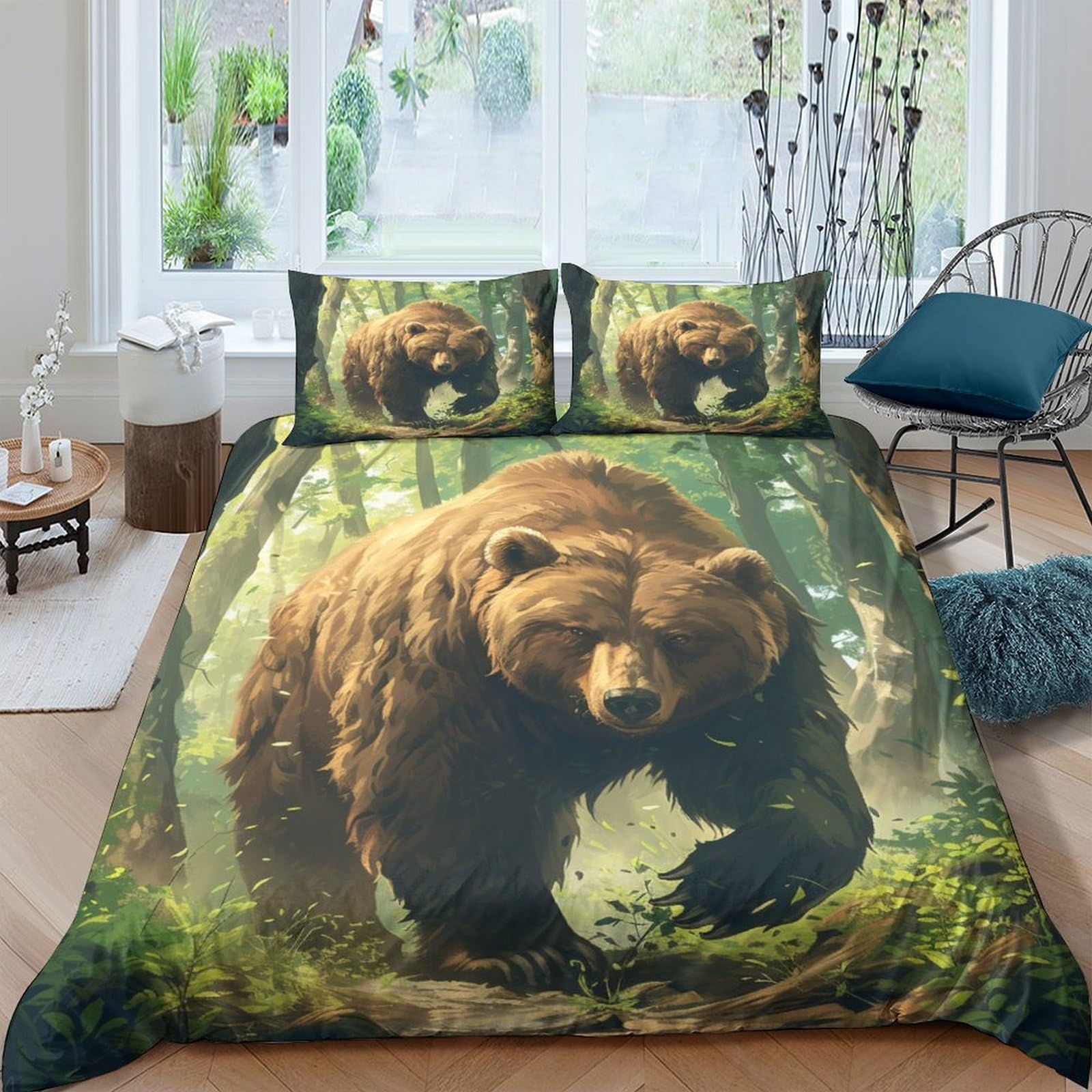 Parure de lit 3 pièces motif ours pour chambre d'enfant ou chalet