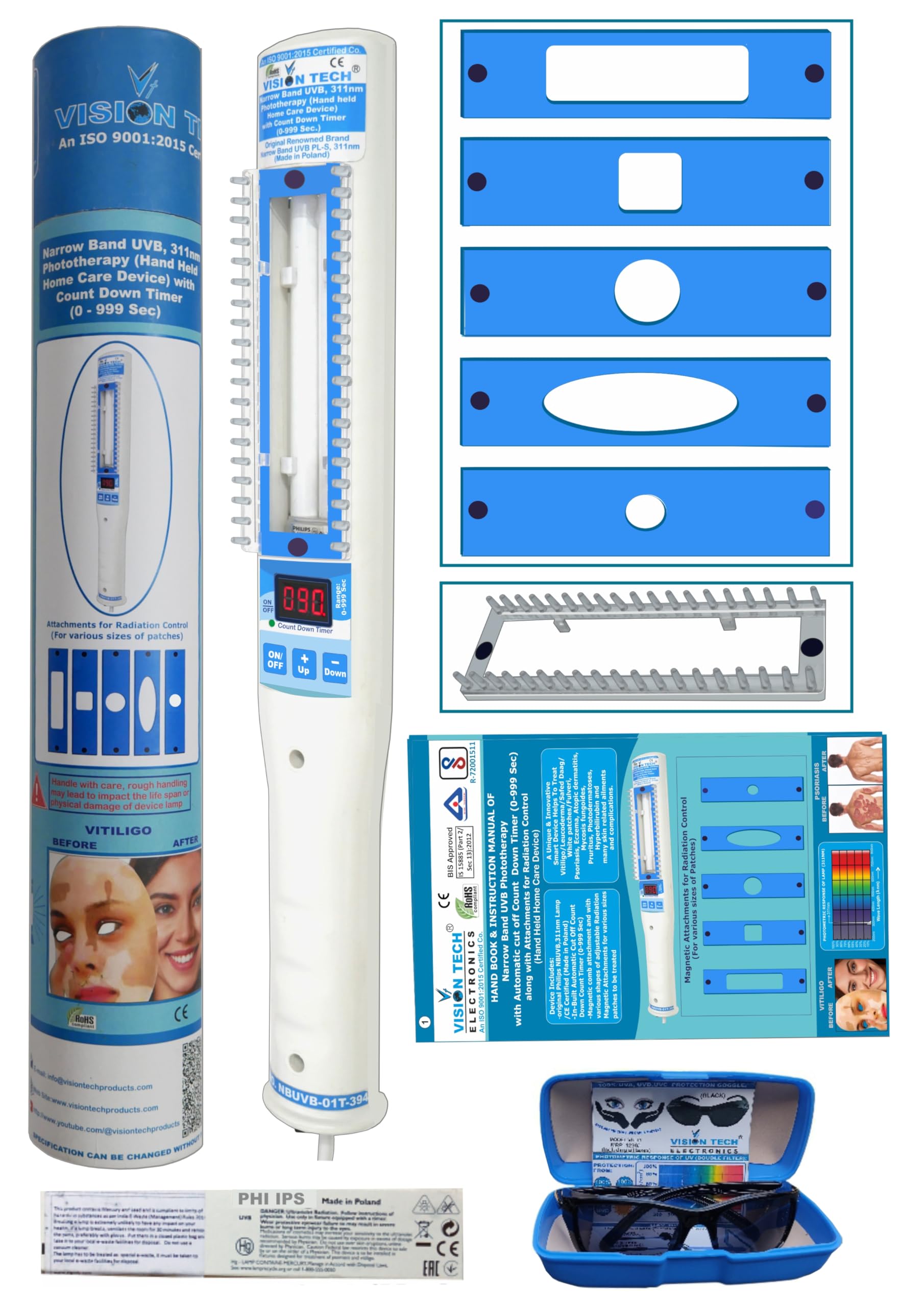 VISION TECH Narrow Band UVB (NBUVB) Phototherapy Device 311nm with Automatic Cut-Off Countdown Timer (Range: 0–999 Seconds) - Treatment for Vitiligo Psoriasis Eczema - handheld Device-image-12
