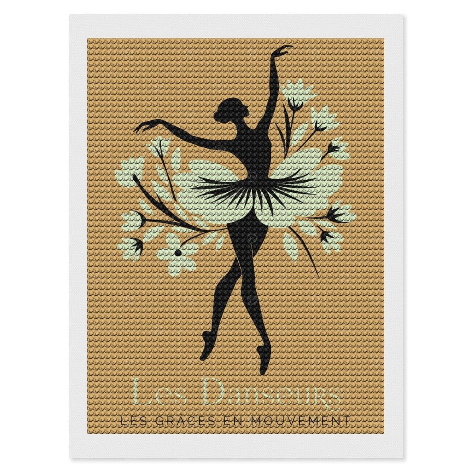 Junmoney Ballet Dancer Silhouette with Floral Tutu Diamond Painting Canvas Kit 12"x16", Relaxing DIY, Modern Decor, Aesthetic Room Decor, Home Wall Art, Wall Art Gift