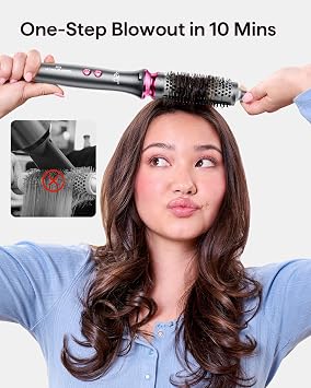 Thermal Brush, Wavytalk Heatwave Pro 1.5 Ion Thermal Brush, Double Sided Ion Outlet to Reduce Damage, One Step Glossy Blow Out Look, Dark Grey