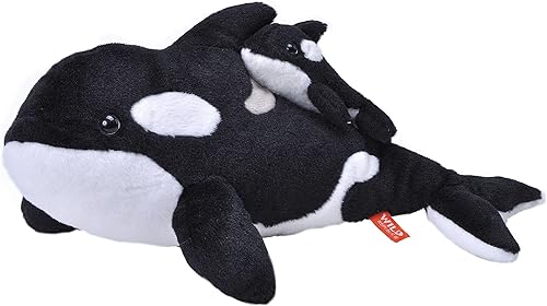 WILD REPUBLIC Mom and Baby Orca Ballena, animal de peluche, 14 pulgadas, regalo para niños, juguete de peluche, relleno de botellas de agua