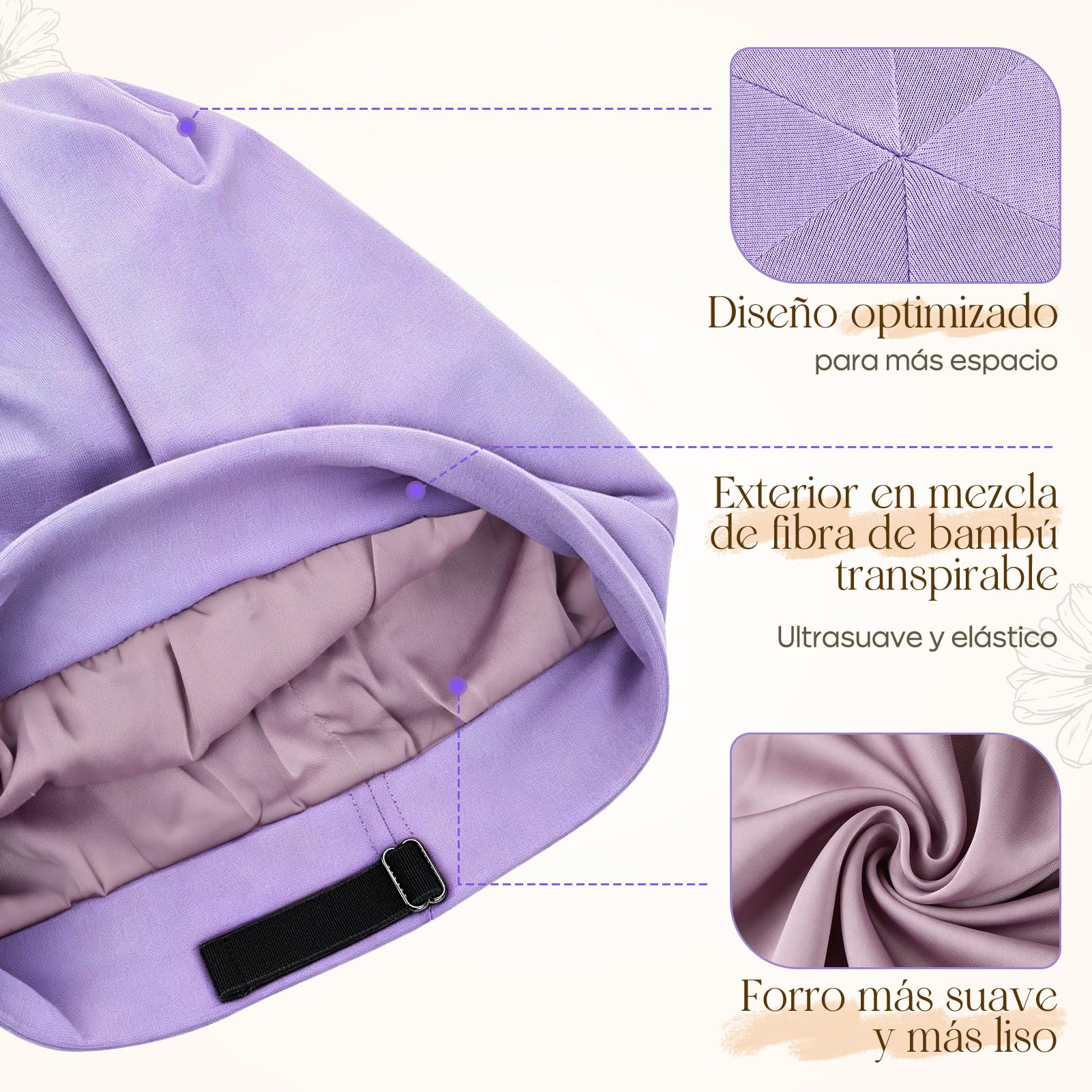 Gorro de Dormir de Bambú Ajustable Antifrizz para Hombre y Mujer, Slouchy Beanie Suave y Transpirable