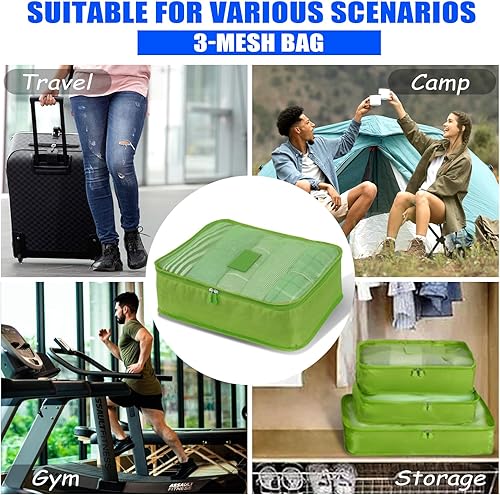 Miniatura 9 de Juego de 3 cubos organizadores de viaje, bolsas de compresión de viaje, cubos de equipaje para maletas, accesorios de viaje (verde)