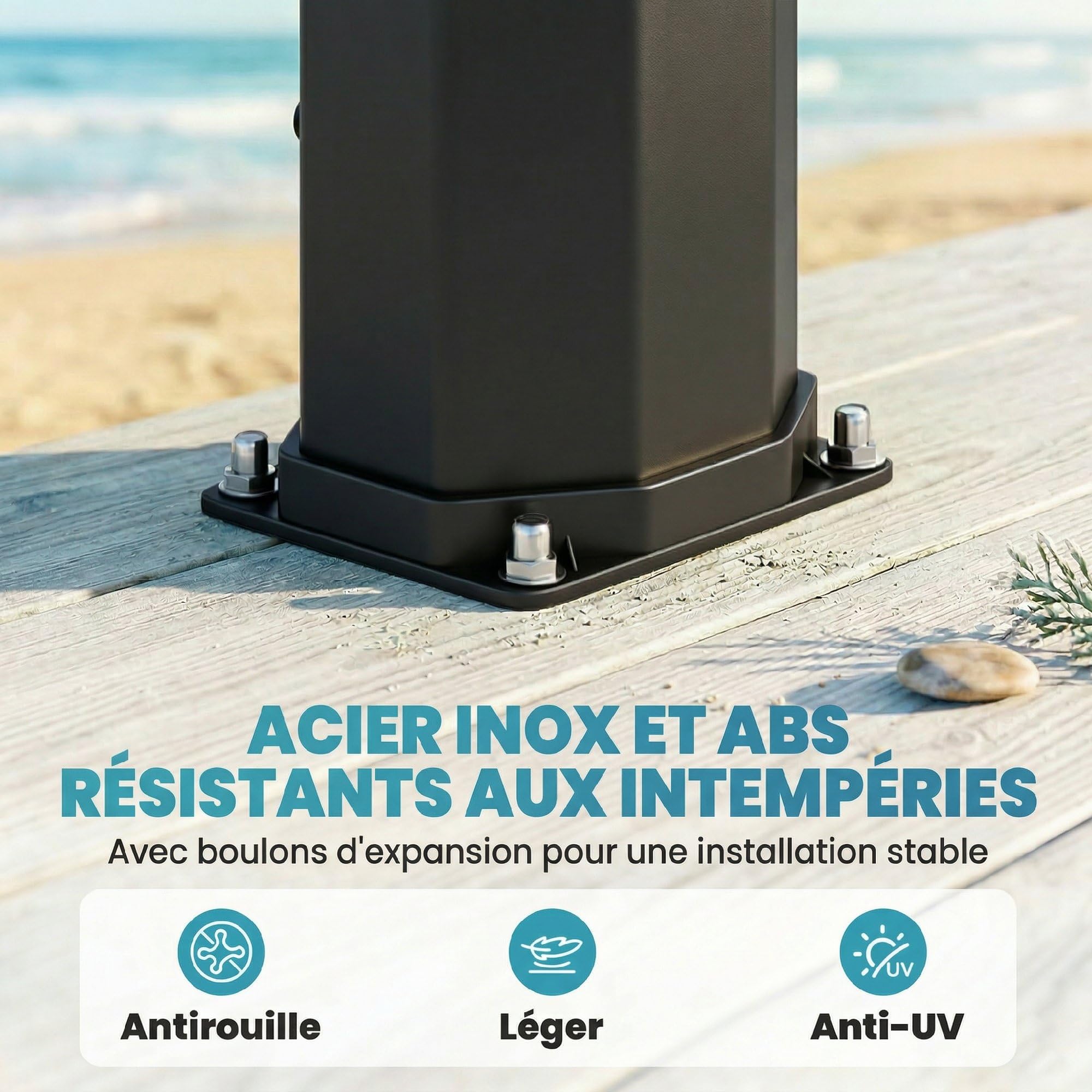 Outsunny Douche Solaire de Jardin XXL 60L avec Douchette à Main et Robinet - Douche Extérieure de Piscine avec Mitigeur Eau Chaude/Froide, Hauteur 208 cm, Pression 3,5 Bar, Noir