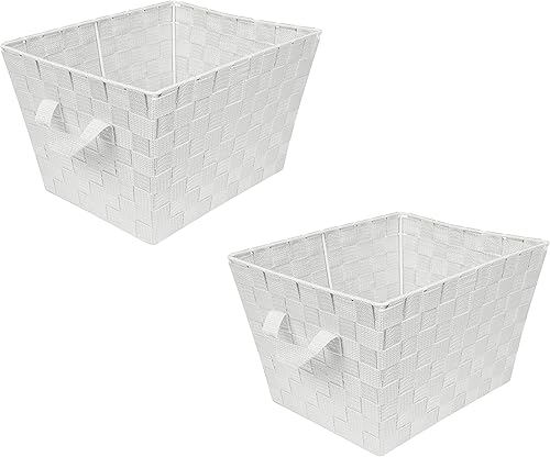 Miniatura 25 de Simplify Bolso grande con correa tejida Cesta de almacenamiento decorativa 2 asas Organización Armario Dormitorio Baño Guardería