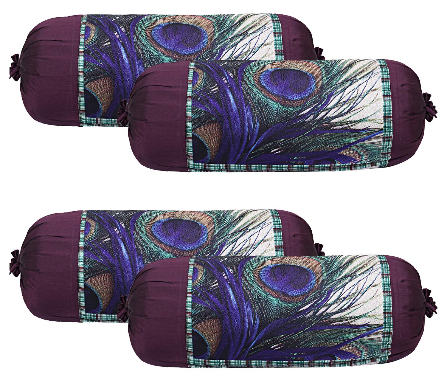 Kuber Industries Peacock Wings Design Cotton 4 Pieces Bolster Cover Set -CTKTC29772