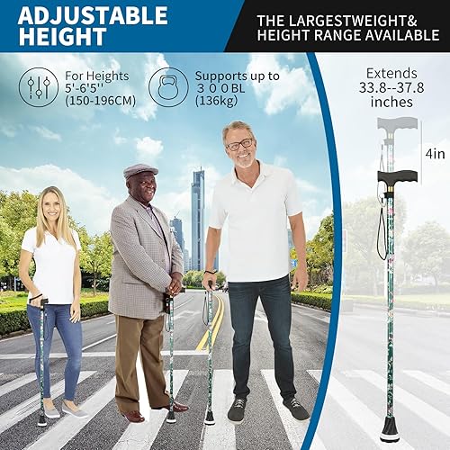 Miniatura 3 de All Terrain Walking Cane for ManWoman - Adjustable Shock Absorption Cane with Floral Surface Print, Canes for Women, Canes for Women for Stability -