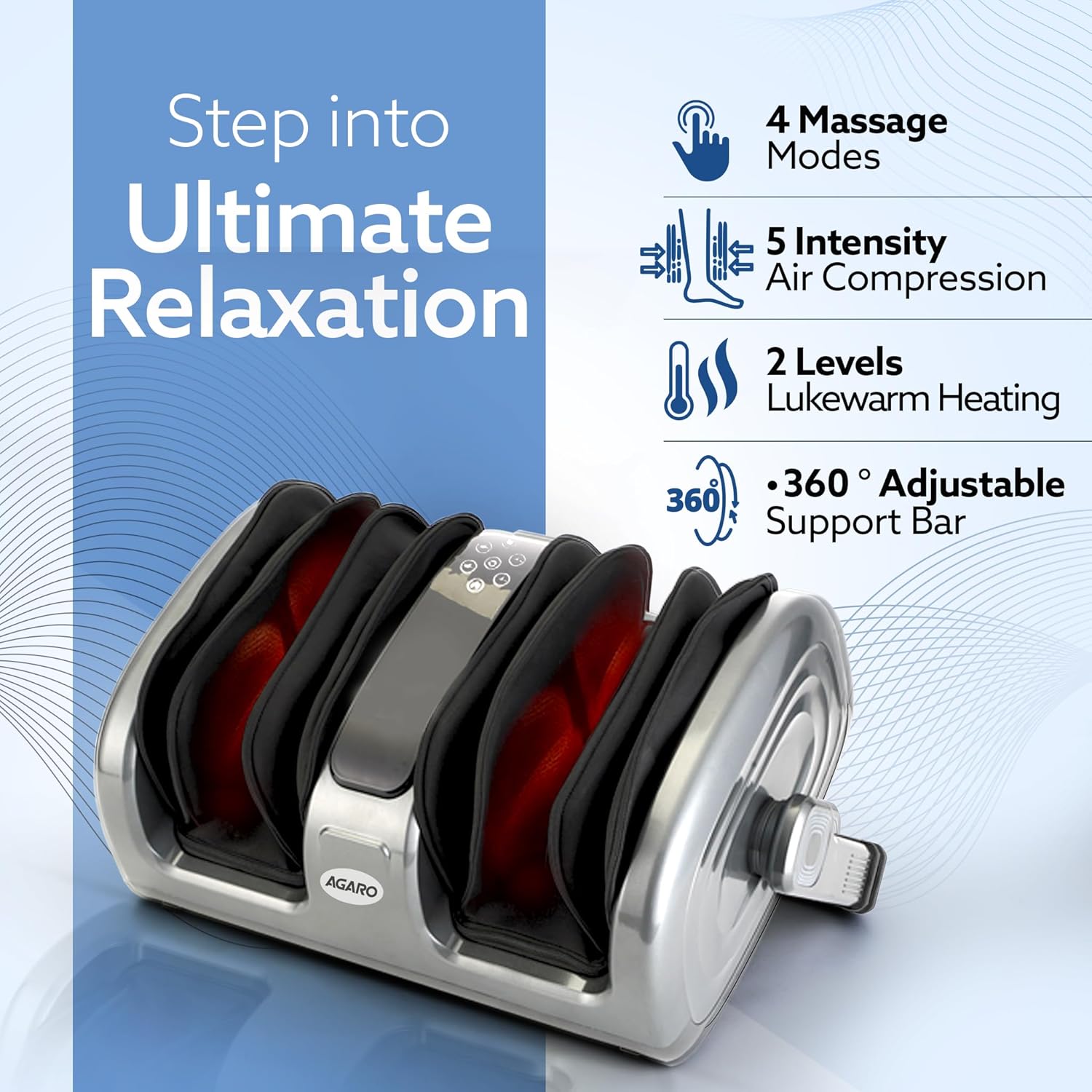 AGARO Elite Air Compress Foot Massager Corded Electric, Shiatsu Foot Massager, Kneading & Rolling Function, Lukewarm Heat, For Pain Relief, Improving Blood Circulation, Includes Remote Control, Grey AGARO Elite Air Compress Foot Massager Corded Electric, Shiatsu Foot Massager, Kneading & Rolling Function, Lukewarm Heat, For Pain Relief, Improving Blood Circulation, Includes Remote Control, Grey