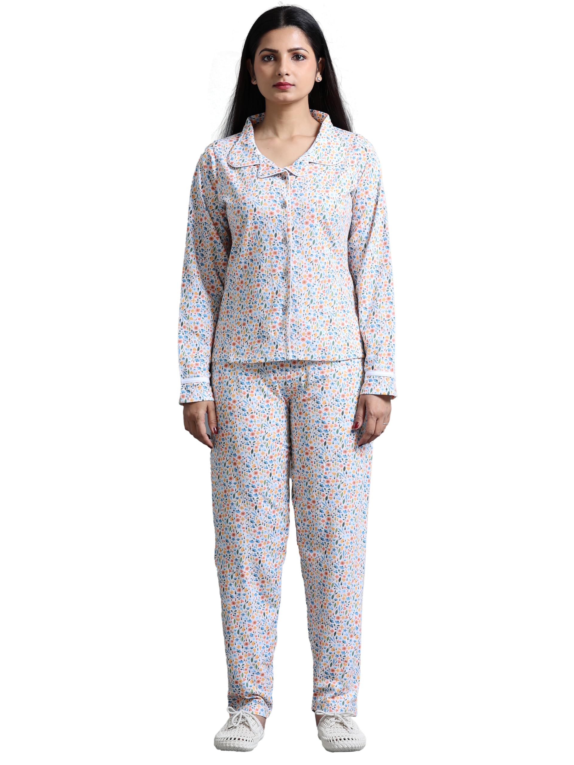 ecoline clothing Eco-Friendly Women's Cotton Full Sleeve Night Suit | Collar Pyjama Set | Night Dress All Over Flower Print Night Wear-picture-37