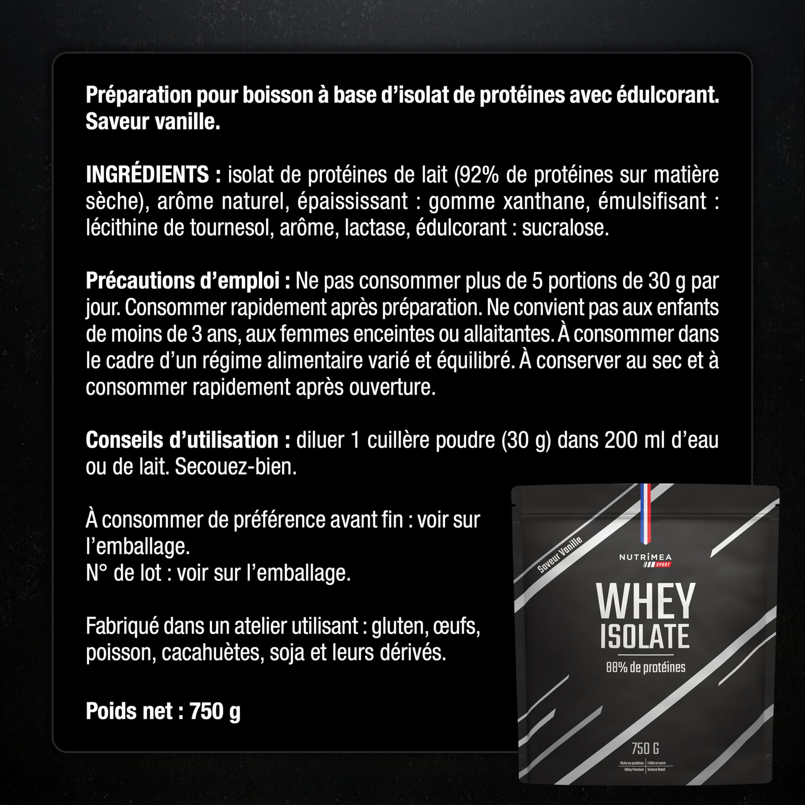Whey Isolate - 88% de Protéines, Faible en Sucre - Performance & Récupération Optimales - Whey Protein Isolate 100% Pure - Saveur Vanille Crémeuse - Nutrimea - Expertise Française
