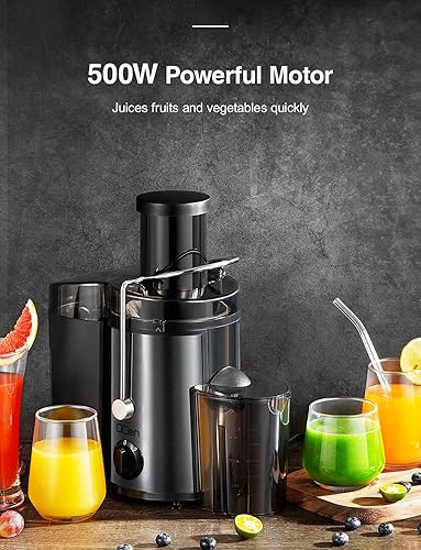 Miniatura 5 de Qcen Máquina exprimidora, extractor centrífugo de 500 W con boca ancha de 3 pulgadas, canal de alimentación para frutas y verduras, fácil de