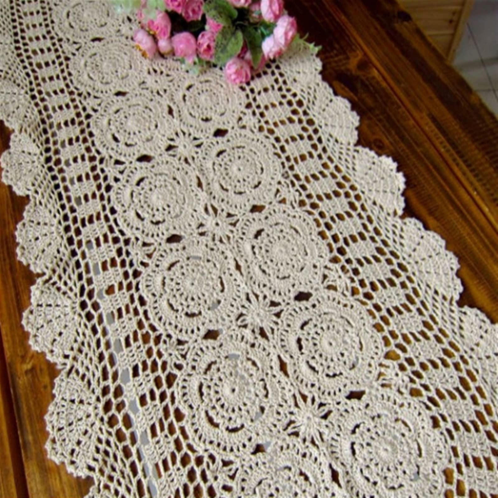 Centrotavola All'uncinetto In Cotone Beige – Sciarpa Per Comò O Tavolo – Fatto A Mano – Matrimonio