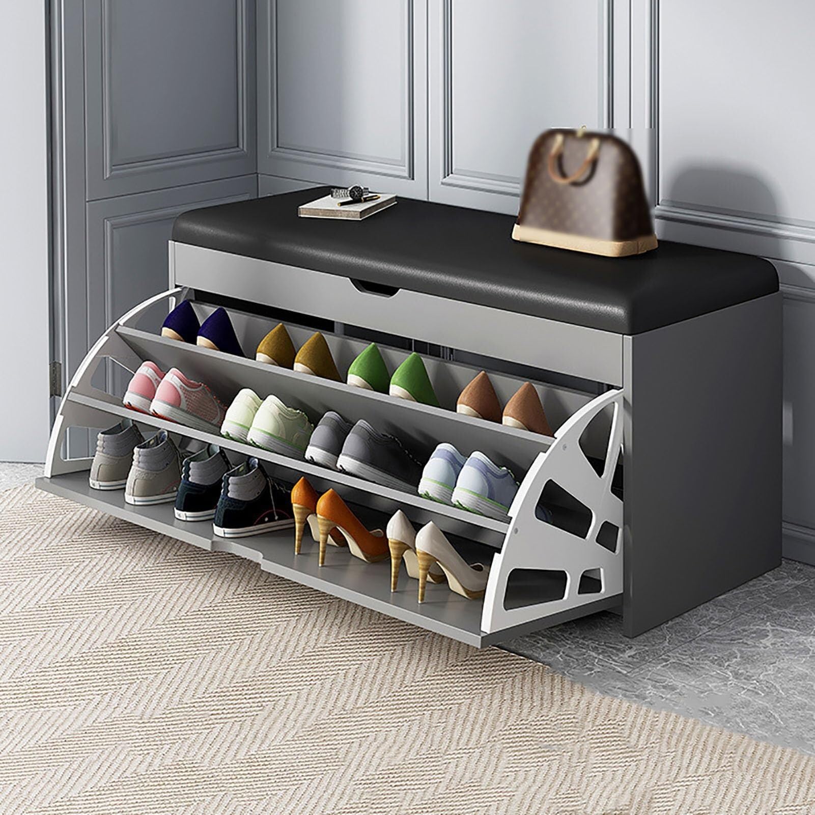 Organiseur de chaussures d'entrée en bois : l'armoire polyvalente par excellence
