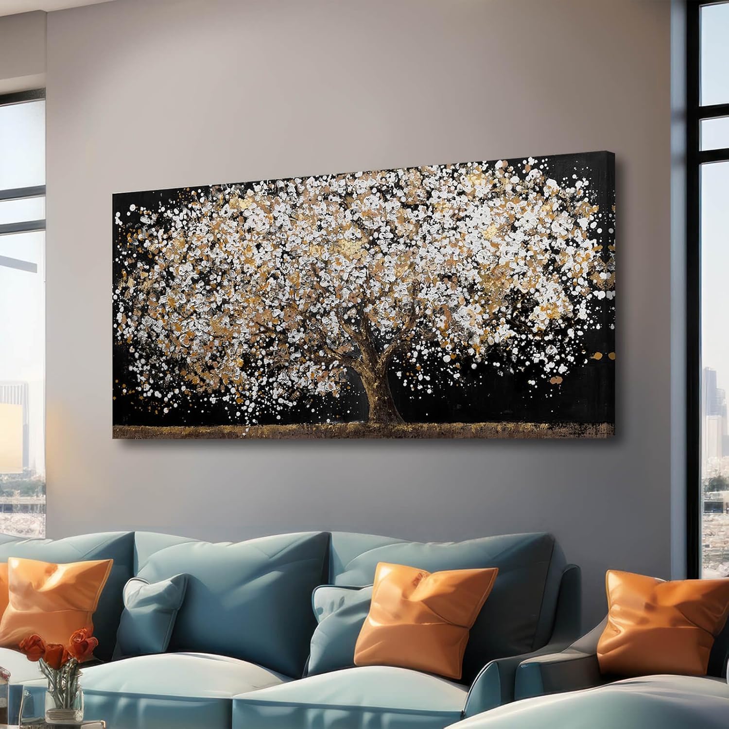 CHUDANHAO Contemporary Neutral Artwork Line Wall Hangings Decor Gold Wall Paintings 28"x28" Decoration for Bedroom Wall Office Decor
