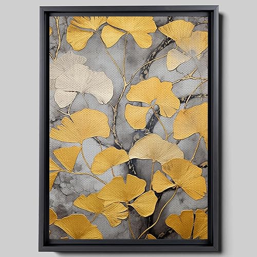 Original Ginkgo biloba Print On Canvas, Modern Textured Gold Wall Art, Abstract Gold Leaves Print, Living room Wall Decor, Decor Canvas, Print