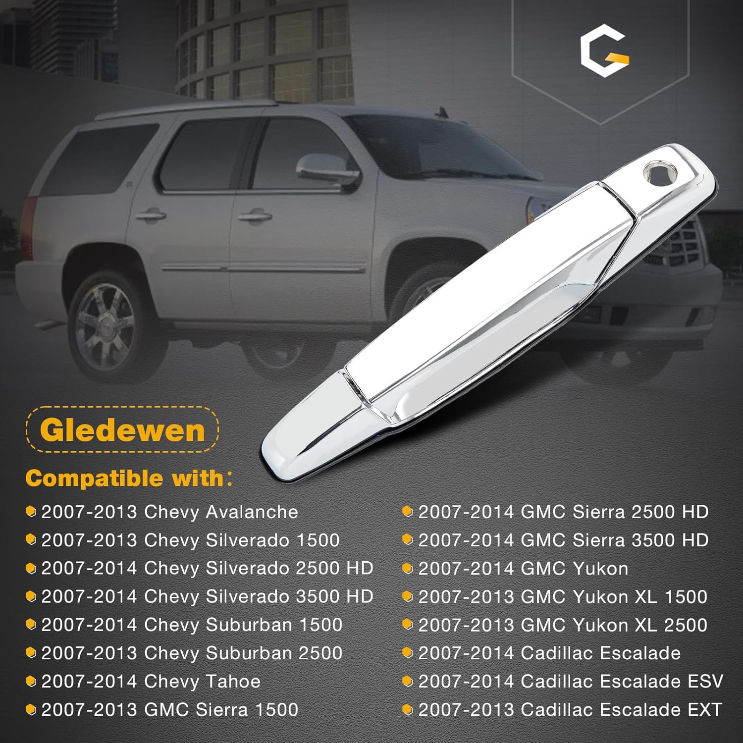 Exterior Chrome Door Handle Front Left Driver Side | Replacement for 2007-2013 Chevy Silverado Suburban Tahoe Avalanche GMC Sierra Yukon Cadillac Escalade | Replaces# 20828258, 22738721, 25960525