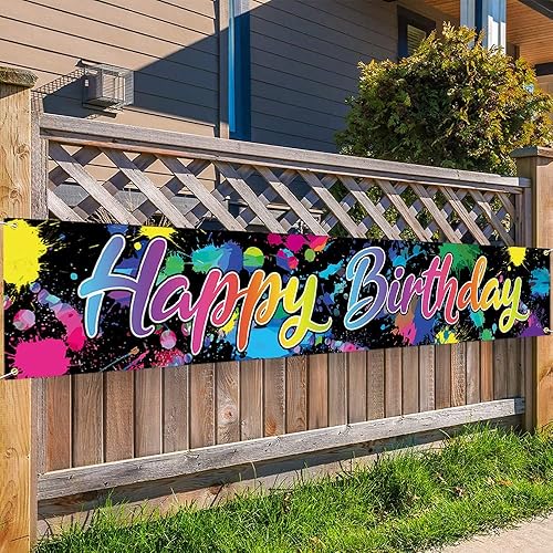 Miniatura 3 de Cartel grande de feliz cumpleaños, colorido neón que brilla en la oscuridad, decoraciones de fiesta de cumpleaños con temática de Let's Glow