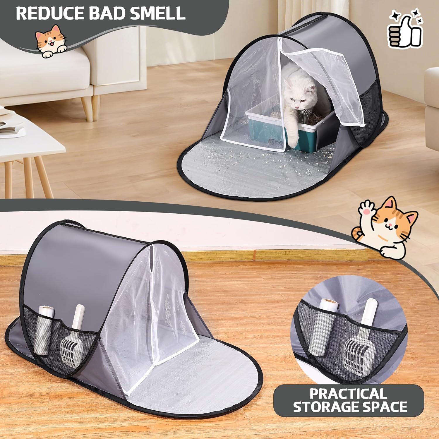 TailTastic Foldable Cat Litter Box Enclosure - No Assembly Needed All-in-One Privacy Cover for Large Litter Boxes | Spill-Proof Design, Easy to Clean & Collapsible Storage (46"x23"x19")