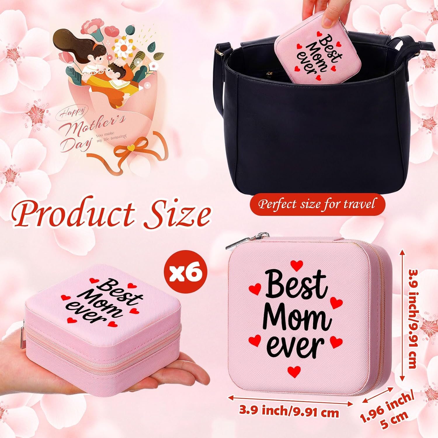 Unittype Inspirational Jewelry Box for Women Mother Gift Mini Travel Jewelry Case Travel Organizer Case Gift for Mothers Day(Best Mom Ever)