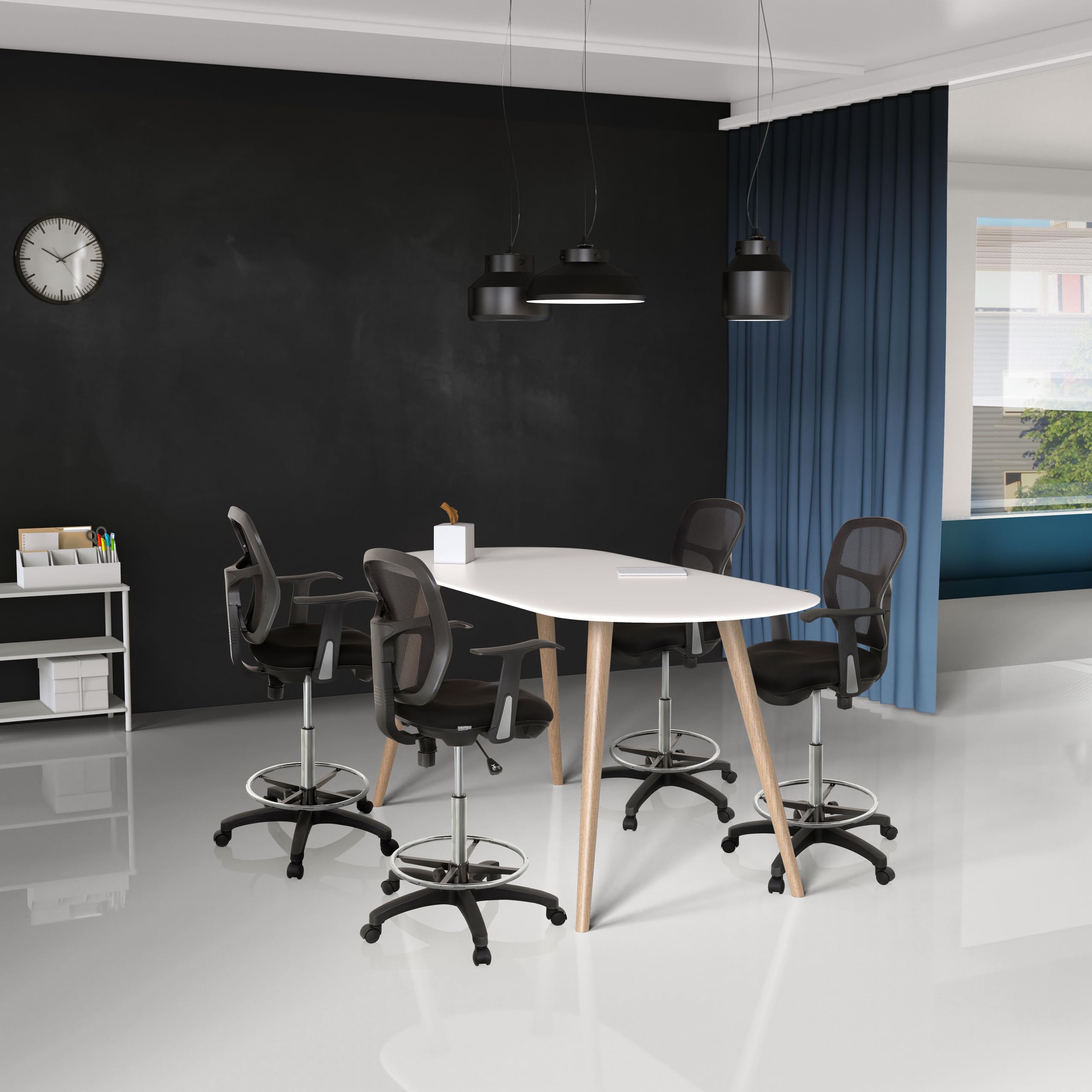 HJH Office 760008 Sedia da lavoro TOP WORK 108 in rete nera Sedia da banco ergonomica con poggiapiedi ad anello