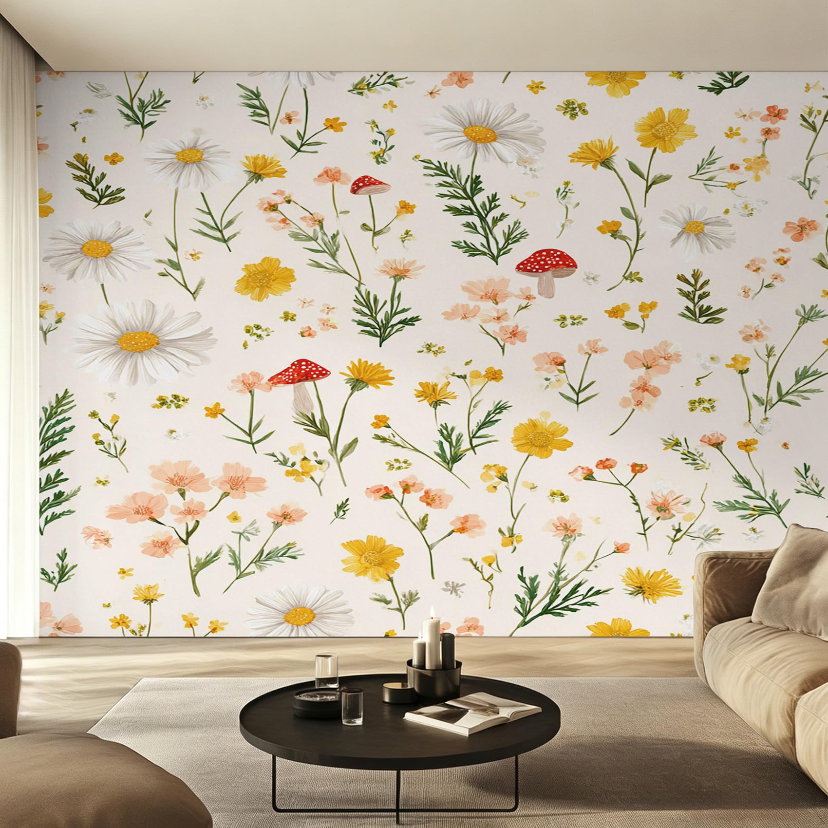 Papier peint intissé fleur sauvage pour rénover un mur abîmé