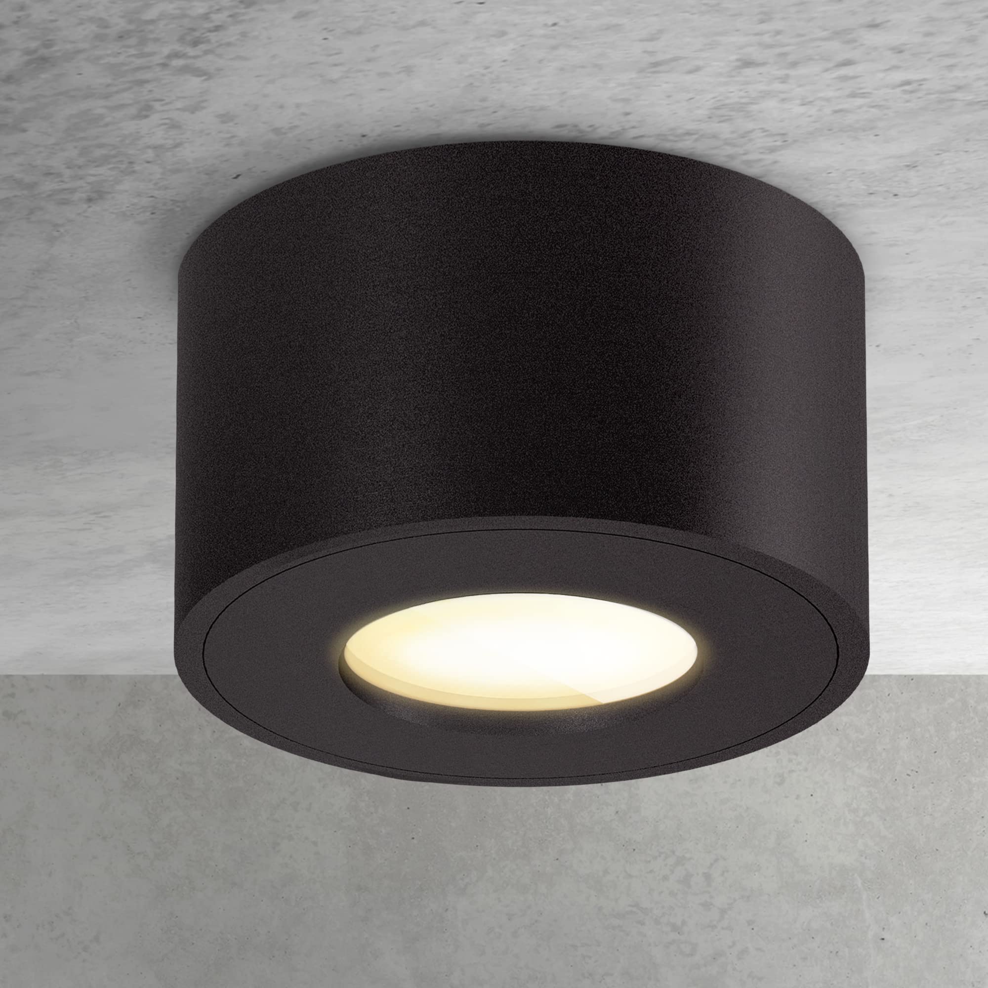 SSC-LUXon 4er Set CELI-1 Spot Aufbauspot IP44 dimmbar schwarz mit LED Leuchtmittel 230V - Badezimmer Aufbauleuchte warmweiß 4W