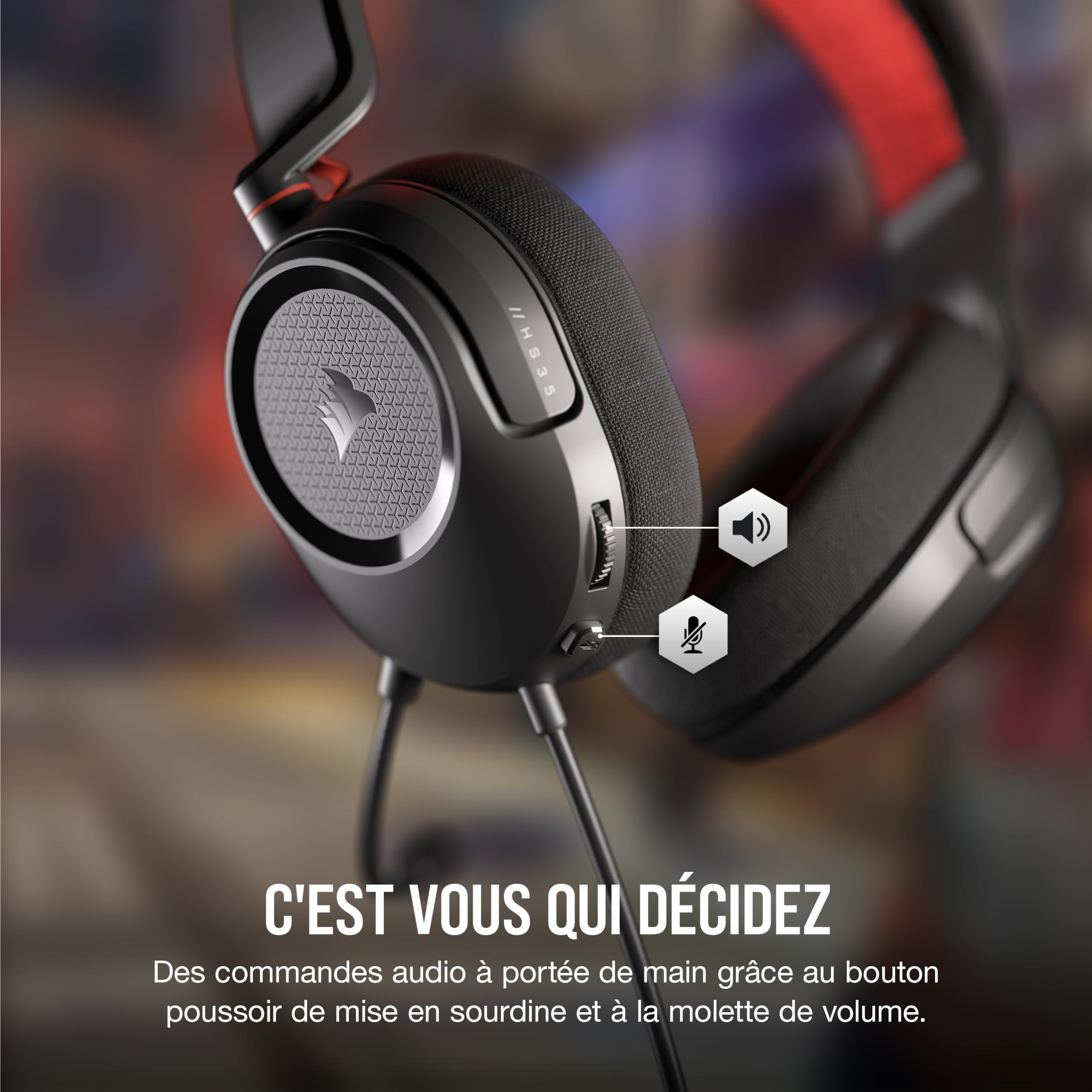 Corsair HS35 v2 Cuffie Gaming Multipiattaforma con Microfono Omnidirezionale Flessibile, Cavo 3,5 mm per PC, PS5, Xbox, Carbonio