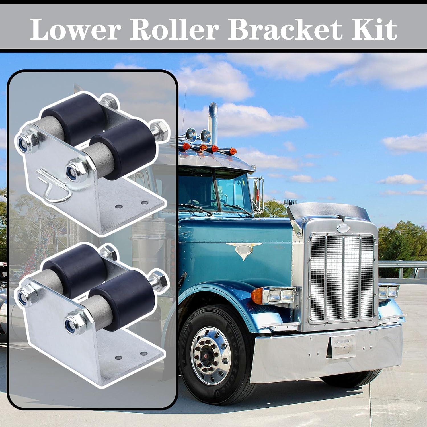 13-04401 Lower Roller Bracket Bundle with Rollers and Hardware Fit for Peterbilt 379 Replace 13-04401M001 13-04401M002 13-03593 13-04413SPL 13-04467, Both Sides