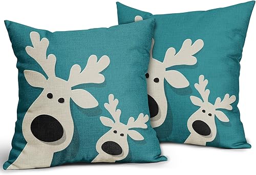 Miniatura 2 de Juego de 2 fundas de almohada de Navidad negras de 18 x 18 pulgadas, decoración navideña de ciervos de Navidad, estampado de invierno, fundas de