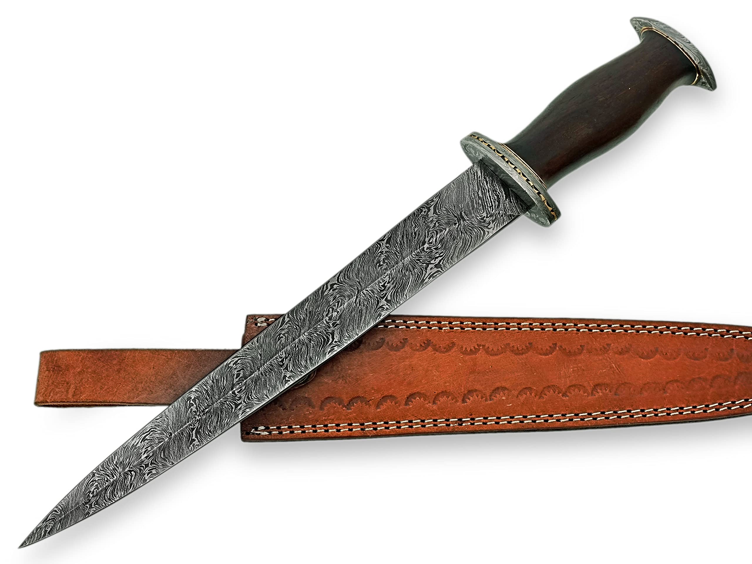 DG-7000 Handmade Damascus Steel 17 Inches Dagger Knife – Exotic Rose Wood Handle with Damascus Steel Guard