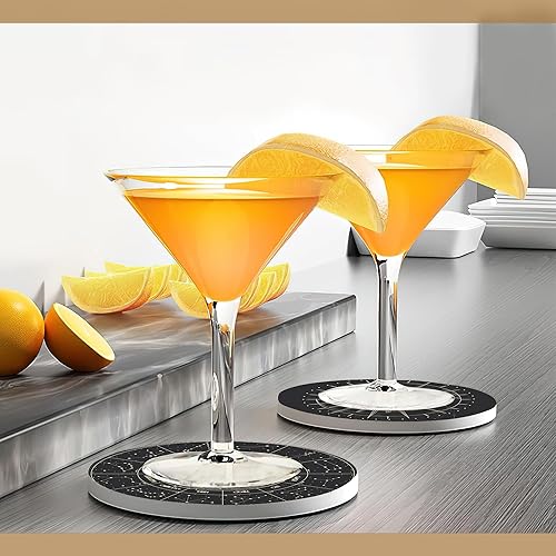 Miniatura 6 de Juego de 6 posavasos de fase lunar con soporte, almohadillas de cerámica absorbentes, protectores de mesa antideslizantes para café y vasos