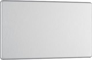 BG Electrical Double Blank Screwless Blank Plate, Brushed Steel