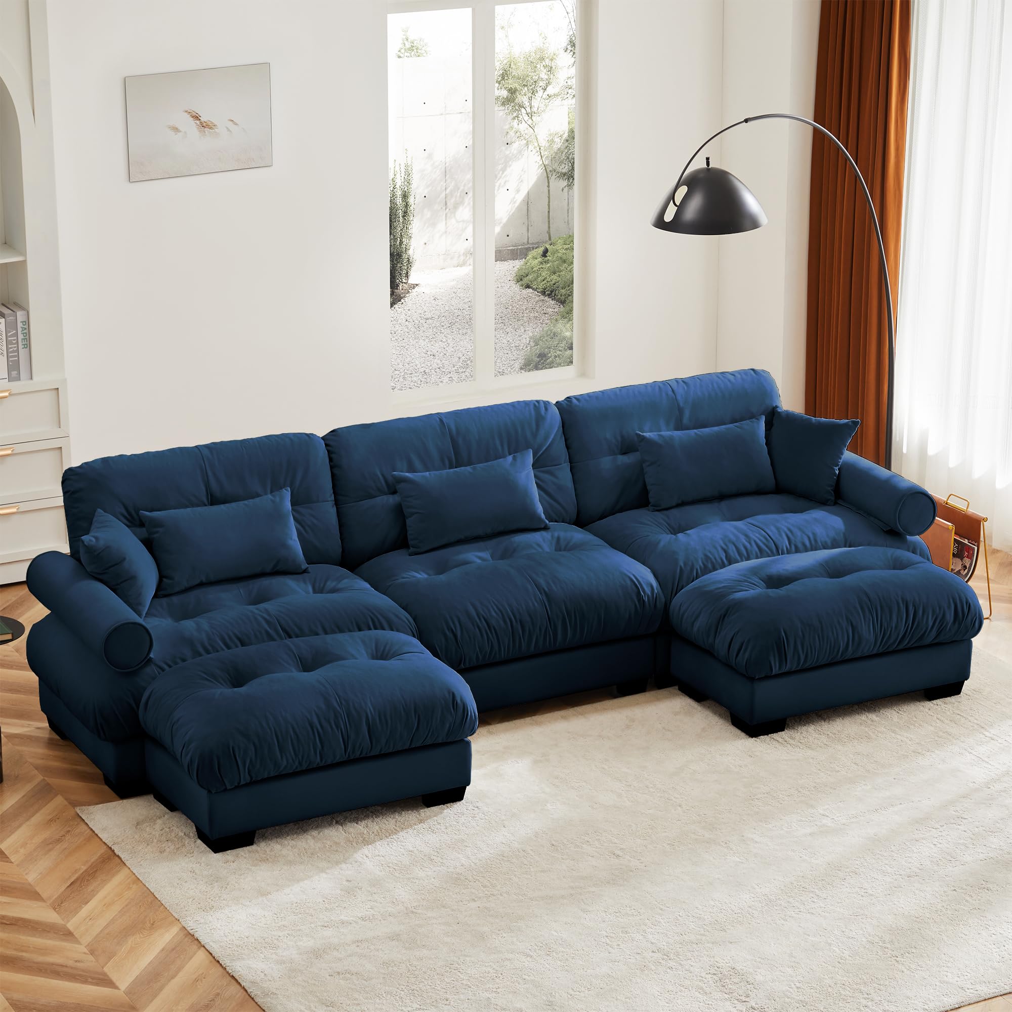 Setawix Sectional Sofa Modular Deep Seat Sofa Couch with Ottomans, Velvet Sofa Sleeper Comfy Upholstered Furniture for Living Room, Apartment, Office(