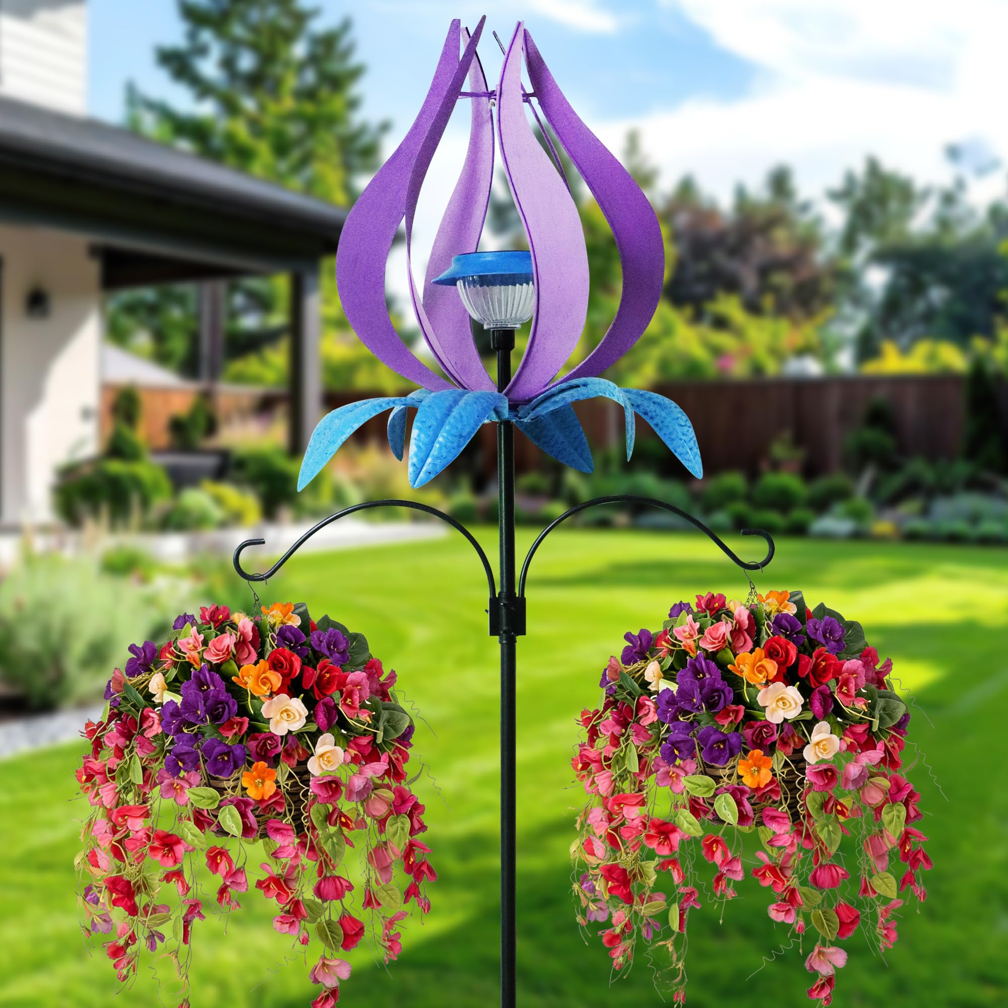 Amazon.com: 83in Purple Solar Wind Spinner Garden Stake Double