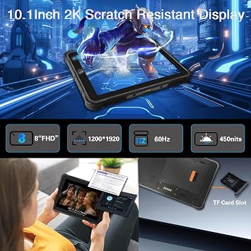 Kayoote 10.1 Inch Rugged Tablet with 12000mAh, Android 11 Tablets pc for Adults, 4GB+64GB Work Tableta Computer with NFC, IP65 Waterproof & Drop-Proof, Octa Core, GPS, 4G SIM, WiFi-5, 5MP+13MP, Black