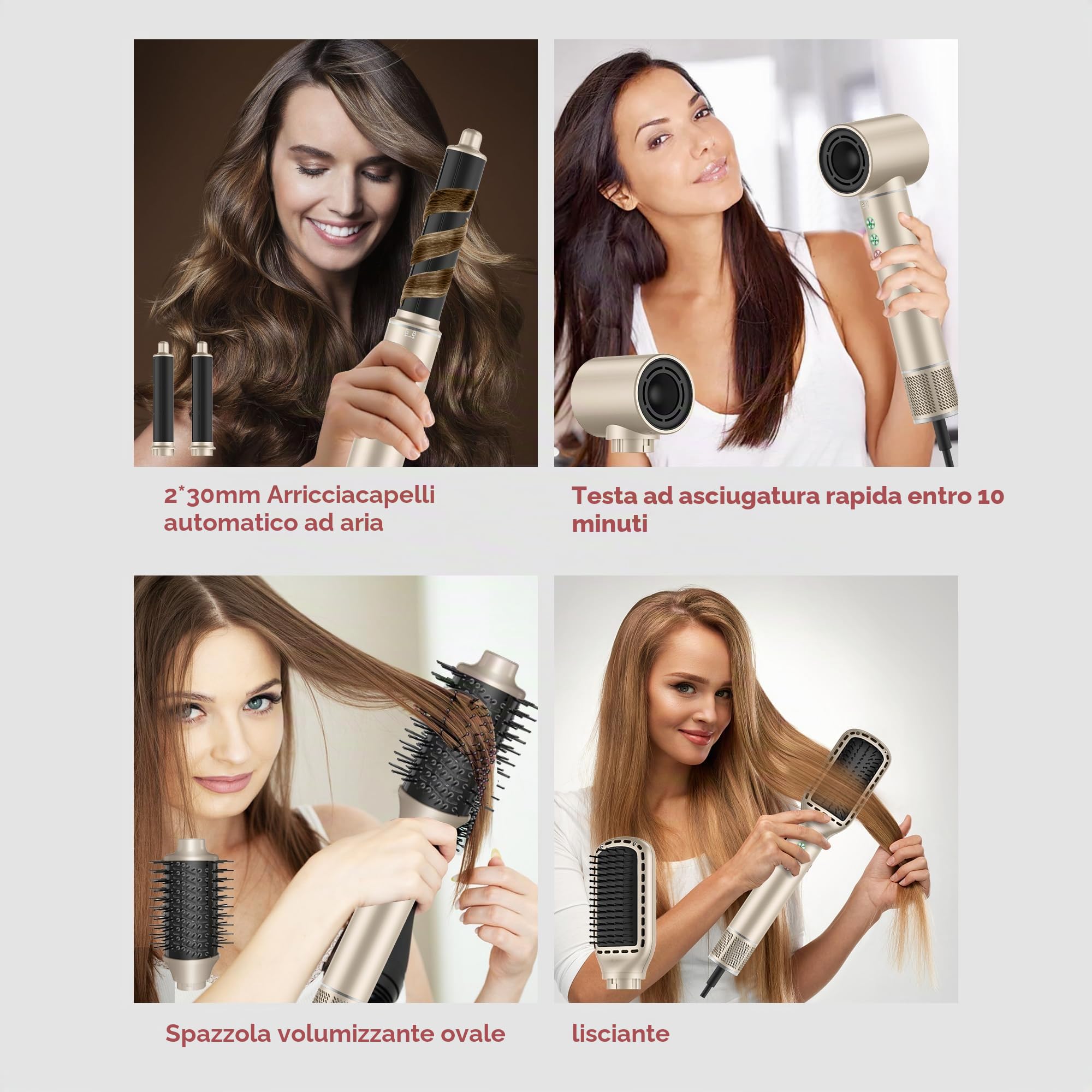 MogaWave Air Styler 7 in 1 Hair Styler, Asciugacapelli 110000 RPM 20m/s, Asciugacapelli Styler con Hairstyler, Arricciacapelli ad aria, Spazzola Lisciante, Styler Capelli, Leggero e Silenzioso